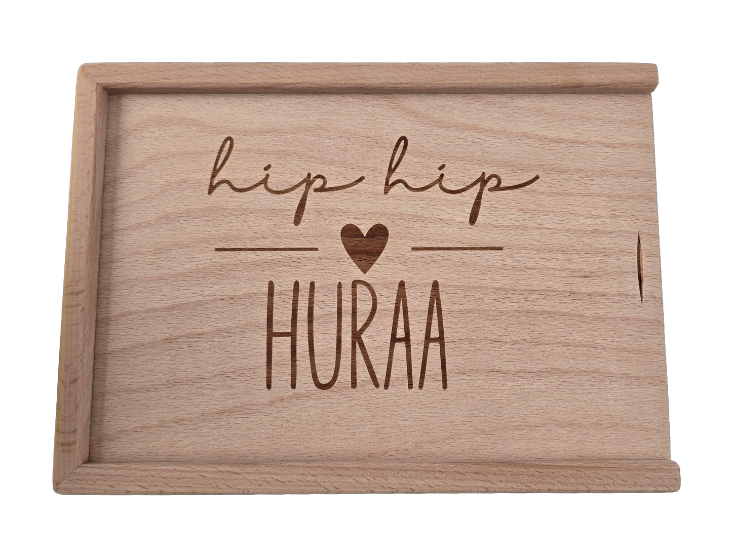 "hip hip Hurra" Holzbox mit Schiebedeckel