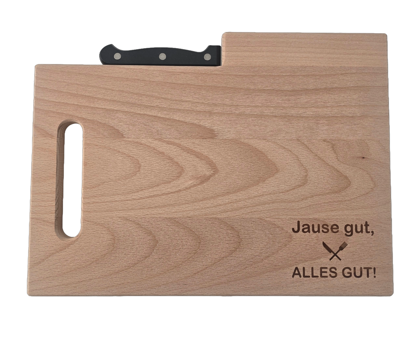 "Jause gut, alles gut!" Jausenbrett inkl. Messer