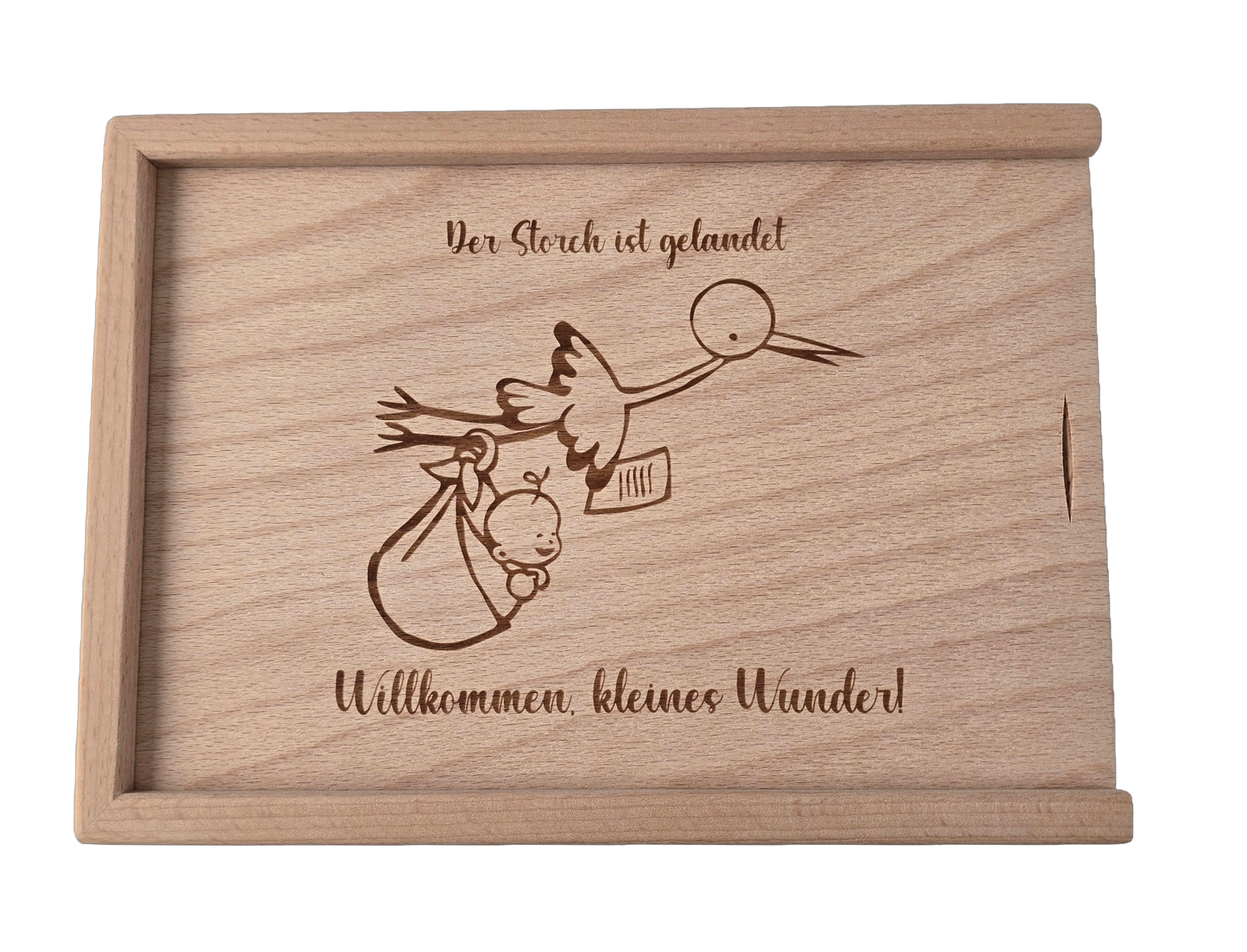 "Willkommen kleines Wunder" Holzbox mit Schiebedeckel
