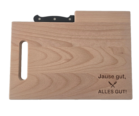 "Jause gut, alles gut!" Jausenbrett inkl. Messer